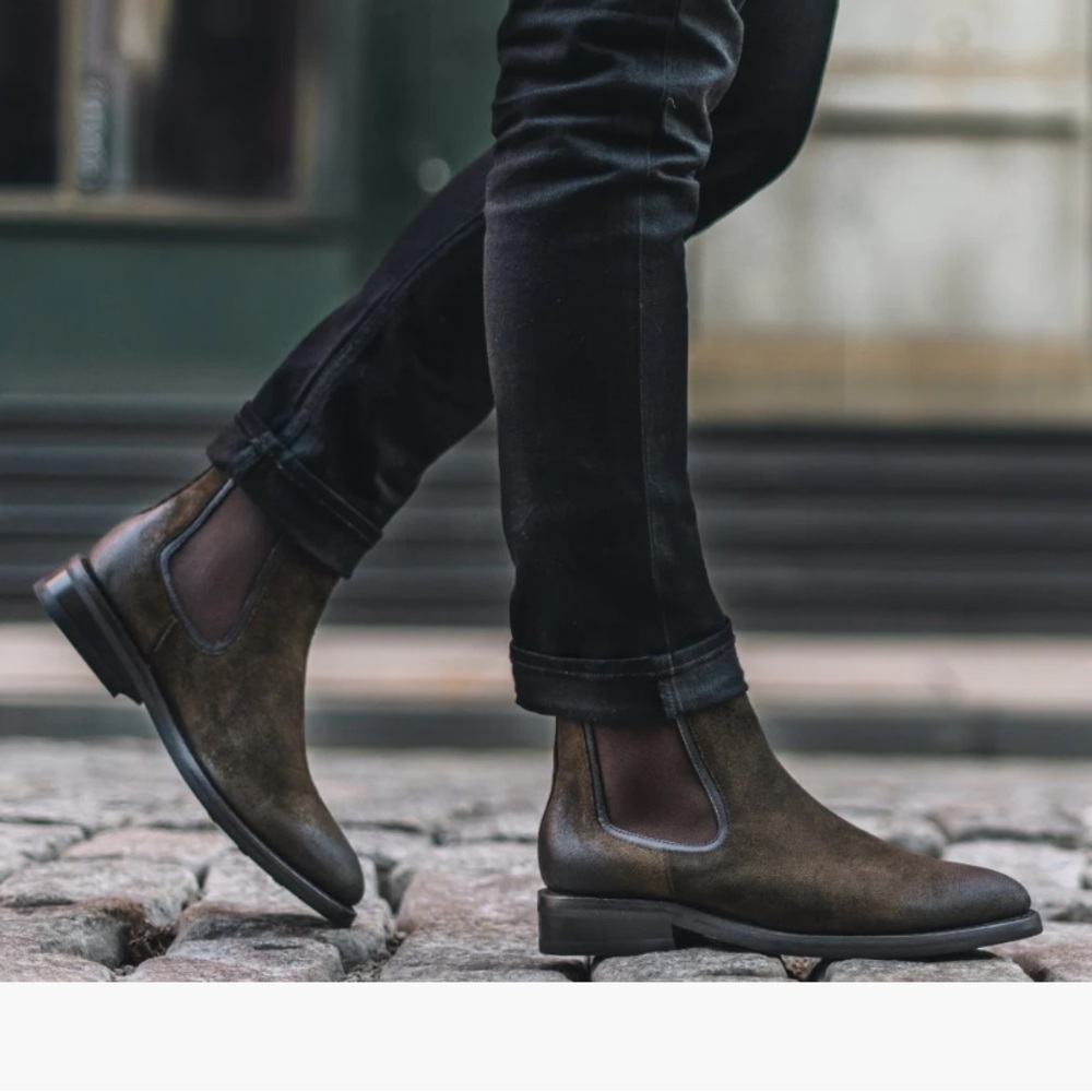 Brown Chelsea Boots with Suede Finish and Elastic Panels